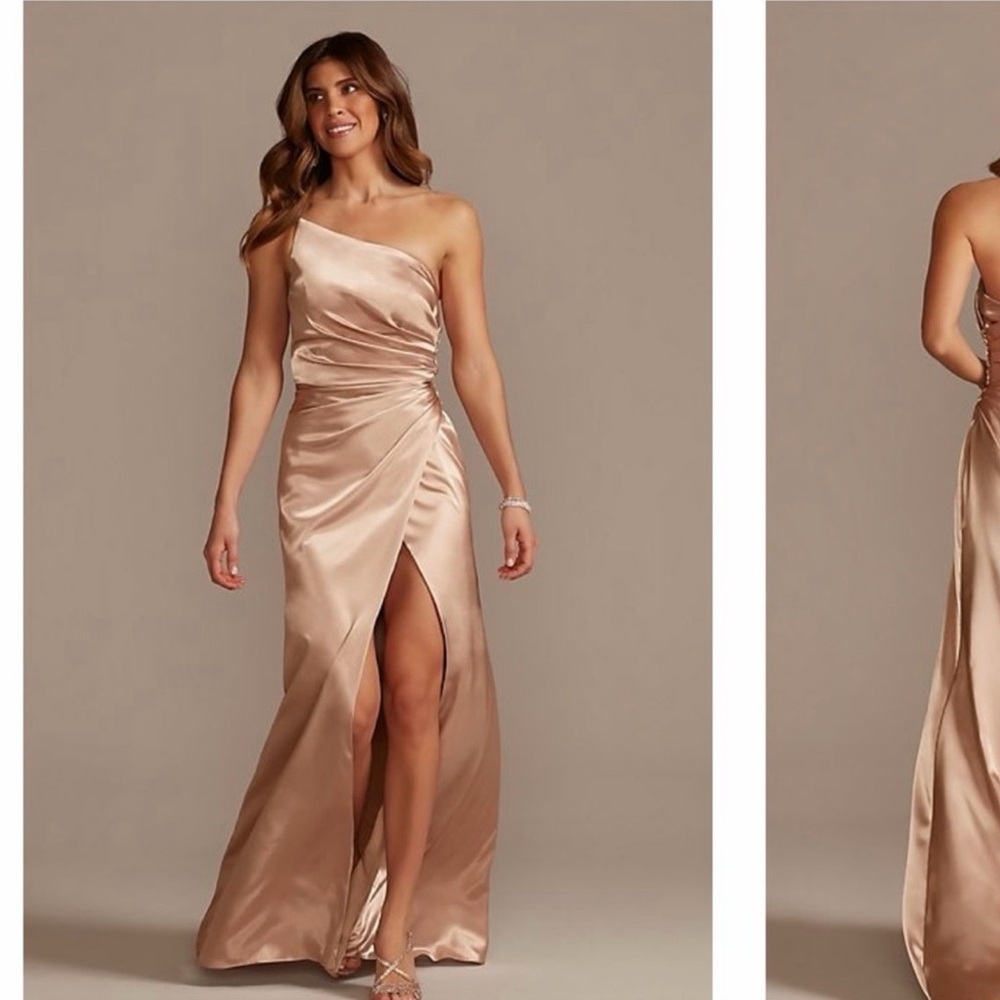 Signature One-Shoulder Satin Dress in Champagne